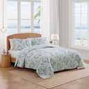 Tommy Bahama - Queen Size Quilt Set, Soft & Reversible Cotton Bedding for Lightweight Year Round Comfort, 3 Piece Coastal Bed Set with Matching Pillowcases (Floral Enchantment/Ocean Bay Blue)