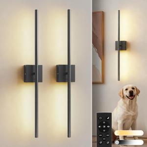 L LOHAS LED Battery Operated Wall Sconces Set of 2, Battery Wall Sconce 10000mAh, Black Rechargeable Sconces 3CCT, 28.1 Inch Wireless Wall Lights, Sconce Wall Decor for Bedroom, Living Room