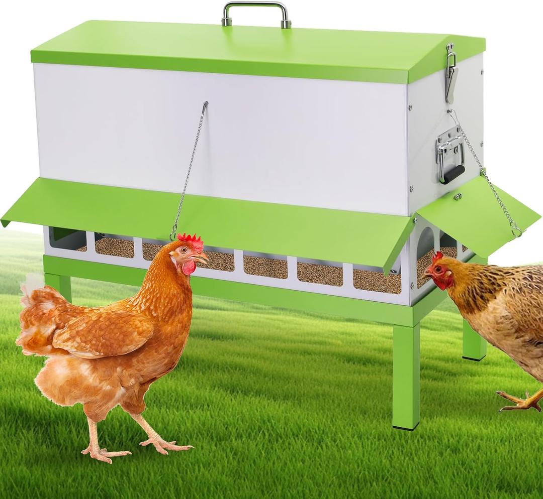 Chicken Feeder 80lbs Large Capacity Metal Poultry Feeder No Waste,23.7” x 14” x 12”, Gravity Chicken Feeder for 20 Chickens,Ducks & Poultry with Secure Locking Lid