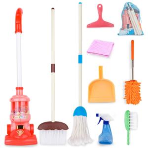 Meland Kids Cleaning Set - 8Pcs Toddler Broom and Toy Vacuum Cleaner, Pretend Play Children House Cleaning Toys, Christmas Birthday Gift for Girls and Boys