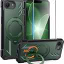FNTCASE for iPhone 17e Phone Case: for iPhone 16e Case with [360 Spin Magnetic Ring Kickstand] [Compatible for MagSafe] [Screen Protector] Heavy Duty Military Grade Protection Case with Stand Green
