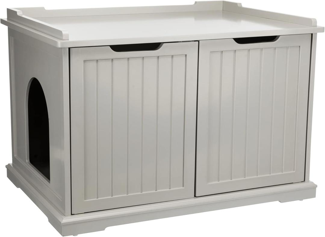 Trixie XL Furniture Litter Box Enclosure (Gray), Hidden Litter Box for Cats with Openings on Either Ends & Large Ventilations Slots, Double Doors for Easy Cleaning, Removable Divider