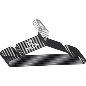 Simplify 12 Pack Metal Hangers | Dimensions: 15.75"x 7.28"x 0.16" | Space Saving | Durable | Closet Organization | Black