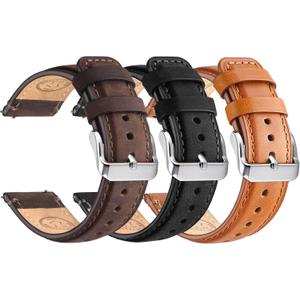 Wristitani 3 Pack Leather Watch Strap, 20mm 22mm Top Genuine Leather Watch bands for Men, Quick Release Vintage Wristband (Black+Silver Buckle/Dark Coffee+Silver Buckle/Brown+Silver Buckle)