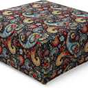 YISUN Ottoman Cover Square, Stretch Printed Ottoman Slipcover Square, Thick Storage Ottoman Covers Washable Footrest Stool Cover Protector with Nonslip Elastic Bottom