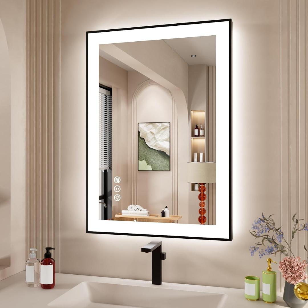 20x28 Inch LED Bathroom Mirror with Black Frame