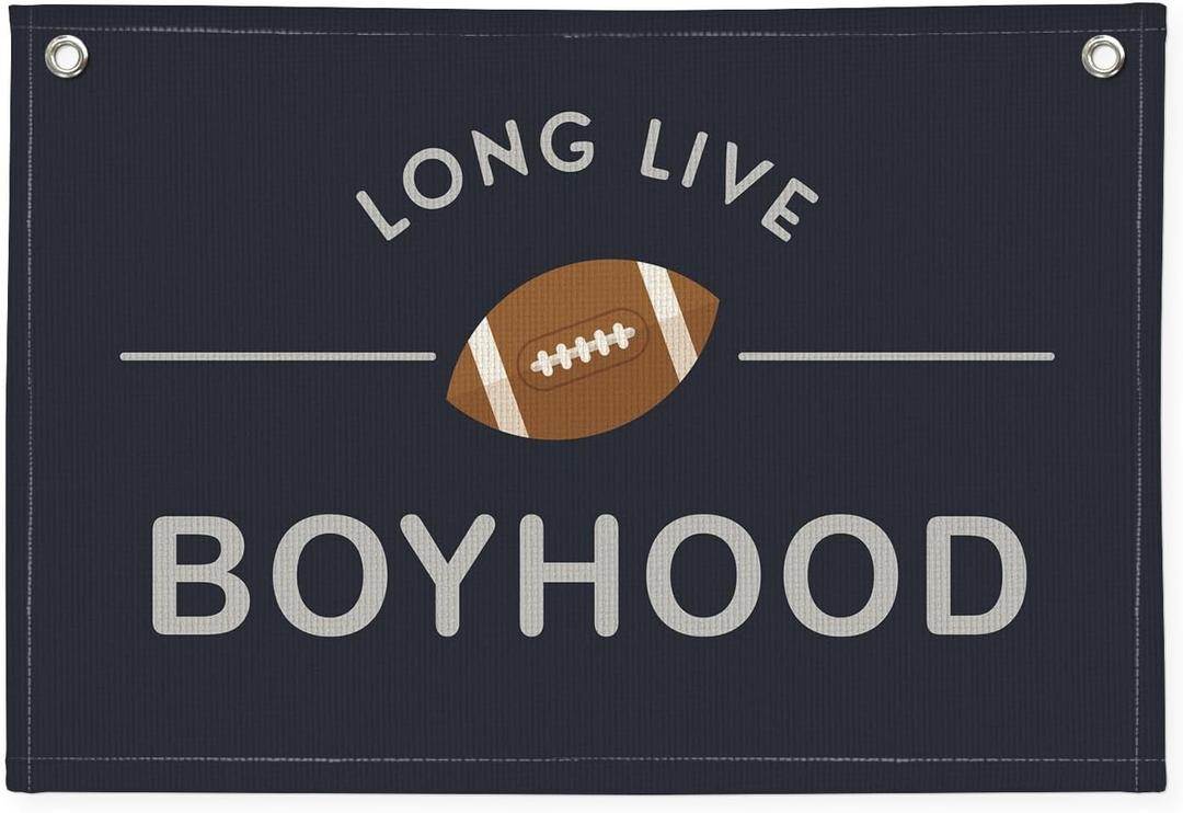 Long Live Boyhood Banner, Boys Room Nursery Decor, Baseball Linen Canvas Banner Wall Hanging Flag Decor for Nursery Playroom Toddler Kids Room 20x30