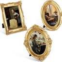 Briwooody 3 Pcs Gold Vintage Picture Frame Set Antique Oval Picture Frames 4x6, 5x7 Inch Baroque Photo Ornate Frames with Glass Gift for Tabletop Hanging Wall Art Wedding Home(Retro Style)