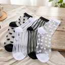 4 Pairs Sheer Socks Women Lace Socks Summer Cool Cute Crew Sock Thin Lace Mesh Casual See Through Sock