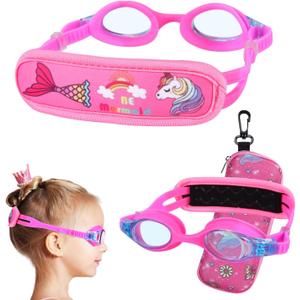 Kids Swim Goggles Age 2-6, Toddler Goggles No Hair Pull,Child Goggles Padded HeadBand (1pk Kids - Pink Mermaid)