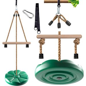 KINSPORY Disc Swing for Kids, Swing Set Accessories, 7FT Height Adjustable Gym Monkey Bars, Hanging Tree Seat for Backyard, Outdoor Play Equipment - Green