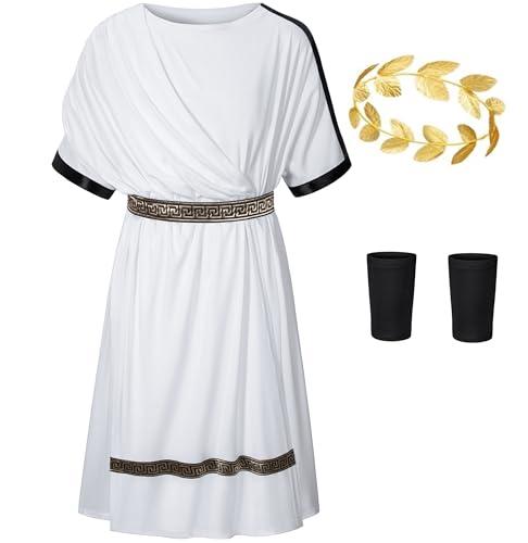 Kids Greece Toga Costume for Boys Ancient Greek Rome Mythos Philosopher Senate holaween Cosplay 11-12 Years White