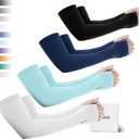 GOUNOD Sun Protection Cooling Arm Sleeves with Thumb Holes - Gardening Outdoors Sports Workouts Sunscreen Arm Sleeves (4 Pairs:1 Pair Black,1 Pair White,1 Pair Dark Blue,1 Pair Light Blue)