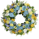 Faux Silk Flower Spring Summer Easter Wreath 24-26" for Front Door – White Ranunculus Yellow Daisy Blue Hydrangea Green Eucalyptus Leaves – Farmhouse Front Porch Wreath, Outdoor Indoor Use