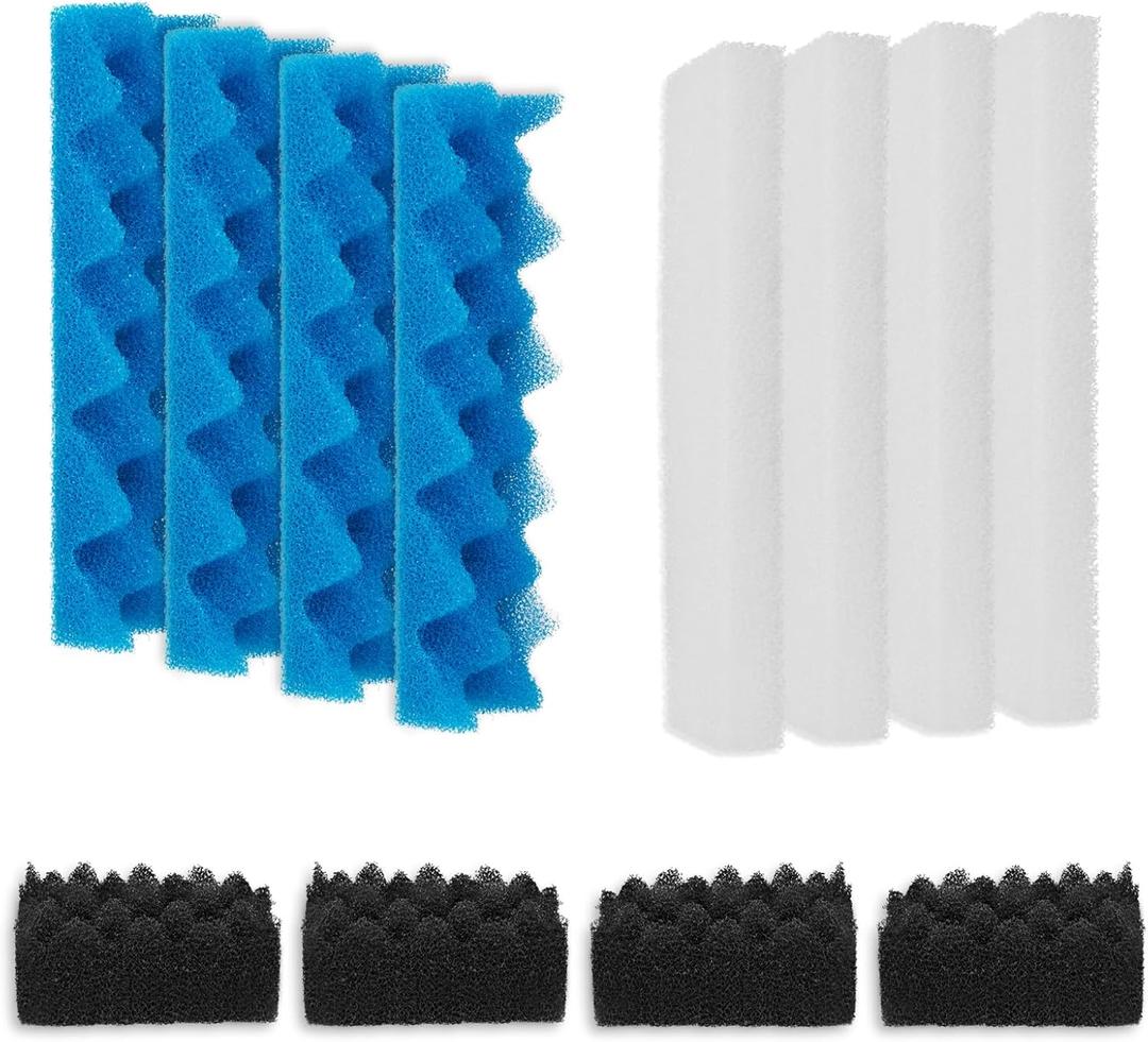 Bio Foam for Fluval 306,307 Canister Filters, Aquarium Filter Media Replacement Sponge Kit, Includes 4 White 4 Blue 4 Black Filter Foam for Fluval Fish Tank Biological Filtration, 12 Pack