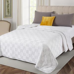 Lightweight 100% Cotton Comforter Queen Size, All Seasons Bedspread Cotton Filled Blanket, Durable Breathable Quilt (Queen, Block)