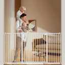 DEARBB Extra Wide Baby Gate Ultra Narrow Spacing 30.11-77.36" Pressure Mounted Double Lock Swing Auto Close Walk Through Metal Safety Pet Gate for Stairs and House Doorway Kitchen