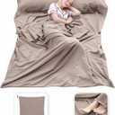 MongByYa Sleeping Bag Liner Lightweight Compact Sleeping Bag Sack Portable Clean Travel Sheet Camping Sleep Sheet for Backpacking Hotel Hiking (Light Khaki, 82.7” X 70.9”)