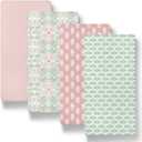 The Peanutshell Baby Bassinet Sheets 4-Pack for Girl - Soft, Oval & Fitted Baby Girls Sheet, Rectangle, Fitted Covers for Crib, Halo Bassinet Mattress - Botanical Garden