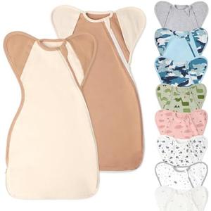Newborn Baby Swaddle Blanket Sleep Sack 0-3 Months, Arms Up Swaddles 2 Packs Cotton, Hands Up 3-Way Transitions to Arms-Free Wearable Sleeping Sack Bag for Boys Girls Snug Fit Calms Startle Reflex Small