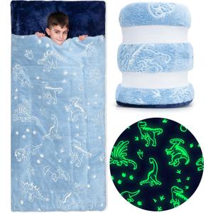 Kids Sleeping Bag for Boys & Girls - Glow in The Dark for Ages 3+, Large With Pillow Pocket, Extra Soft Toddler Blanket (66" x 33")