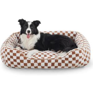 JOEJOY Dog Bed for Large Medium Small Dogs  Rectangle Orthopedic Dog Sofa Bed, Cute Modern Puppy Bed with Jacquard Shaggy Plush & Anti Slip Bottom, 30x24x9inches, Brown