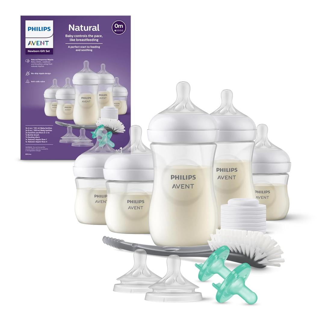 Philips AVENT Natural Baby Bottle with Natural Response Nipple, Newborn Baby Gift Set, SCD838/02 (1 Count (Pack of 1))