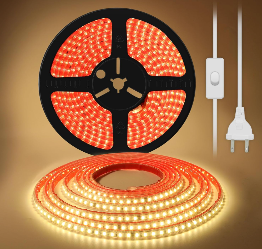 pcningled AC 110V LED Strip Lights 2 Meter Outdoor Rope Lights Waterproof Warm White 3000K Cuttable LED Tape 6.56 Feet Adhesive LED Lights for Bedroom Under Cabinet Lighting