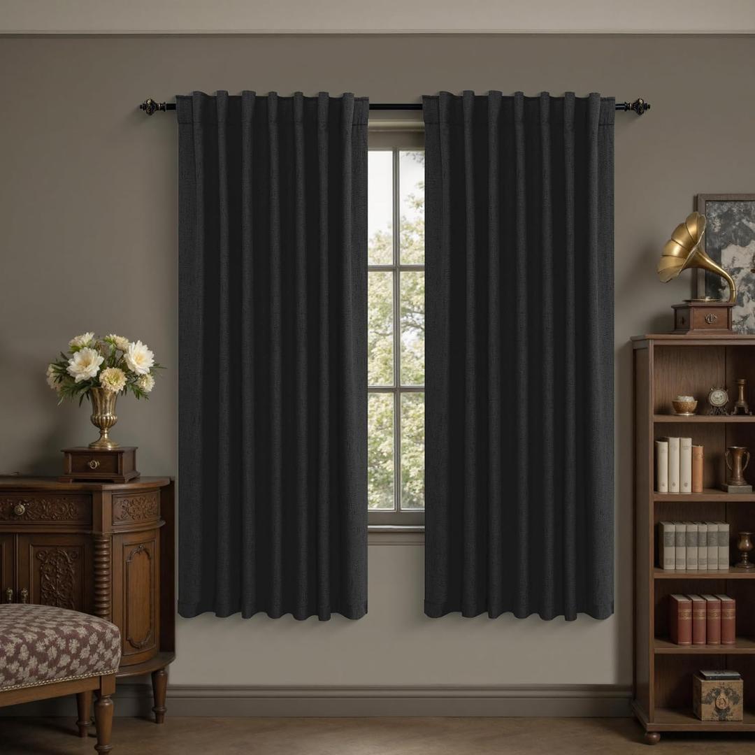 KOUFALL Halloween Black Blackout Gothic Curtains,Vintage Linen Whimsy Goth Curtains for Bedroom Living Room 63 Inch Length 2 Panels Set, 52"W x 63"L