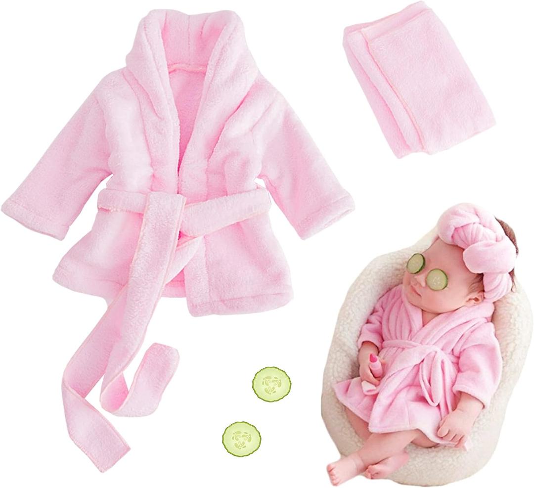 M&G House Newborn Photography Props Bathrobe Outfits Baby Photoshoot Props Robe Girl Baby Photo Prop Outfit Bathrobe (01 Pink(0-6 Months))