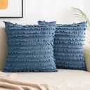 MIULEE Set of 2 Decorative Boho Throw Pillow Covers Linen Striped Jacquard Pattern Cushion Covers for Sofa Couch Living Room Bedroom 18x18 Inch Dark Blue