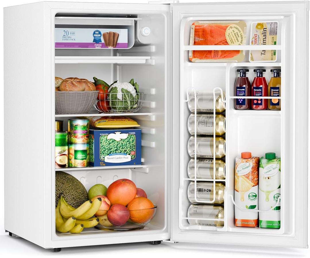 COWSAR 3.2 Cu.Ft Mini Fridge with Freezer, Freestanding Compact Refrigerator with Reversible Door & 7-Speed Thermostat, Small Fridge for Office, Apartment, Gameroom (WHITE) (EXP 09/26/26)