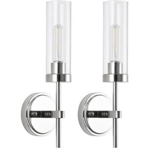 WILON Modern Wall Sconces Set of 2, Chrome Bathroom Light Fixture with Long Clear Glass Shades, Indoor Siver Wall Lamp for Vanity Mirror Bedroom Living Room Bedside Hallway Corridor Stairs