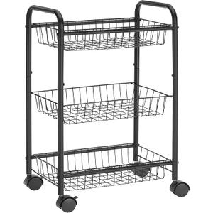3-Tier Steel Rolling Cart with Removable Baskets