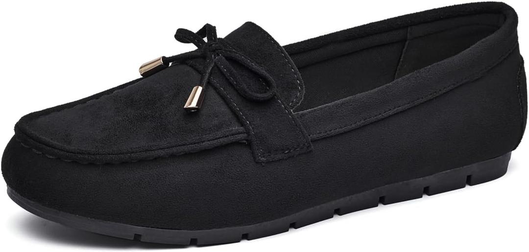 Loafers for Women Slip On Flats Comfortable Business Dressy Casual Non Slip Work Walking Office Loafers Shoes (9, Black Suede/A01)