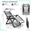 ATORPOK Padded Zero Gravity Lounge Chair - Foldable Patio Recliner w/Adjustable Canopy, Headrest & Cup Holder for Backyard, Poolside & Beach (Gray)