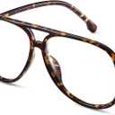 livho Vintage Aviator Blue Light Blocking Glasses, Fashion Oversized Frames with UV Protection Coating, Unisex Design (Brown Tortoise)