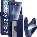 GooseBox for Samsung Galaxy Z Flip 7 Case Wallet RFID Card Holder&Hinge Protection&HD Screen Protector, Full Body Shockproof Cover for Galaxy Z Flip 7(Blue)