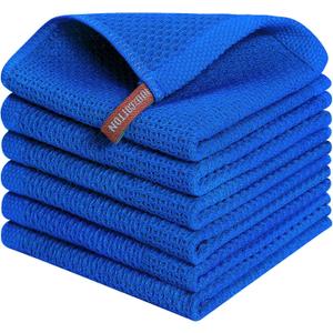 Kitinjoy 100% Cotton Kitchen Dish Cloths (12 X 12 Inches, Blueberry), 6 Pack Waffle Weave Ultra Soft Absorbent Dish Towels for Drying Dishes Quick Drying Kitchen Towels Dish Rags