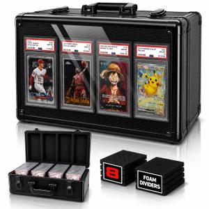4-Row Graded Card Storage Box with Acrylic Window for PSA and BGS Display