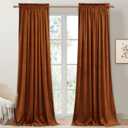 StangH Fall Curtains Burnt Orange Velvet Curtains Luxury Terracotta Thermal Insulated Room Darkening Bedroom Window Drapes for Living Room, Holiday Home Decor for Backdrops, W52 x L84, 2 Panels