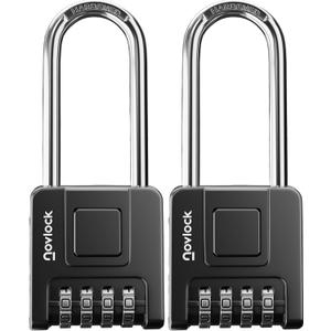 2.76 in Long Shackle Combination Locks for Outdoor & Indoor | Heavy Duty, Weatherproof, 4-Digit Security | Padlocks for Gates, Fences, Sheds, Lockers, Storage | 2-Pack, Black