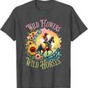 Wild Flowers & Wild Horses Country Sunset Western Cowgirl T-Shirt,M