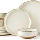 AmorArc 18 Pieces Ceramic Dinnerware Sets for 6, Handpainted Stoneware Plates and Bowls Set with Rustic Terracotta Underside, Scratch Resistant Dishes Set, Dishwasher & Microwave Safe (Beige(Handbrush Rim))