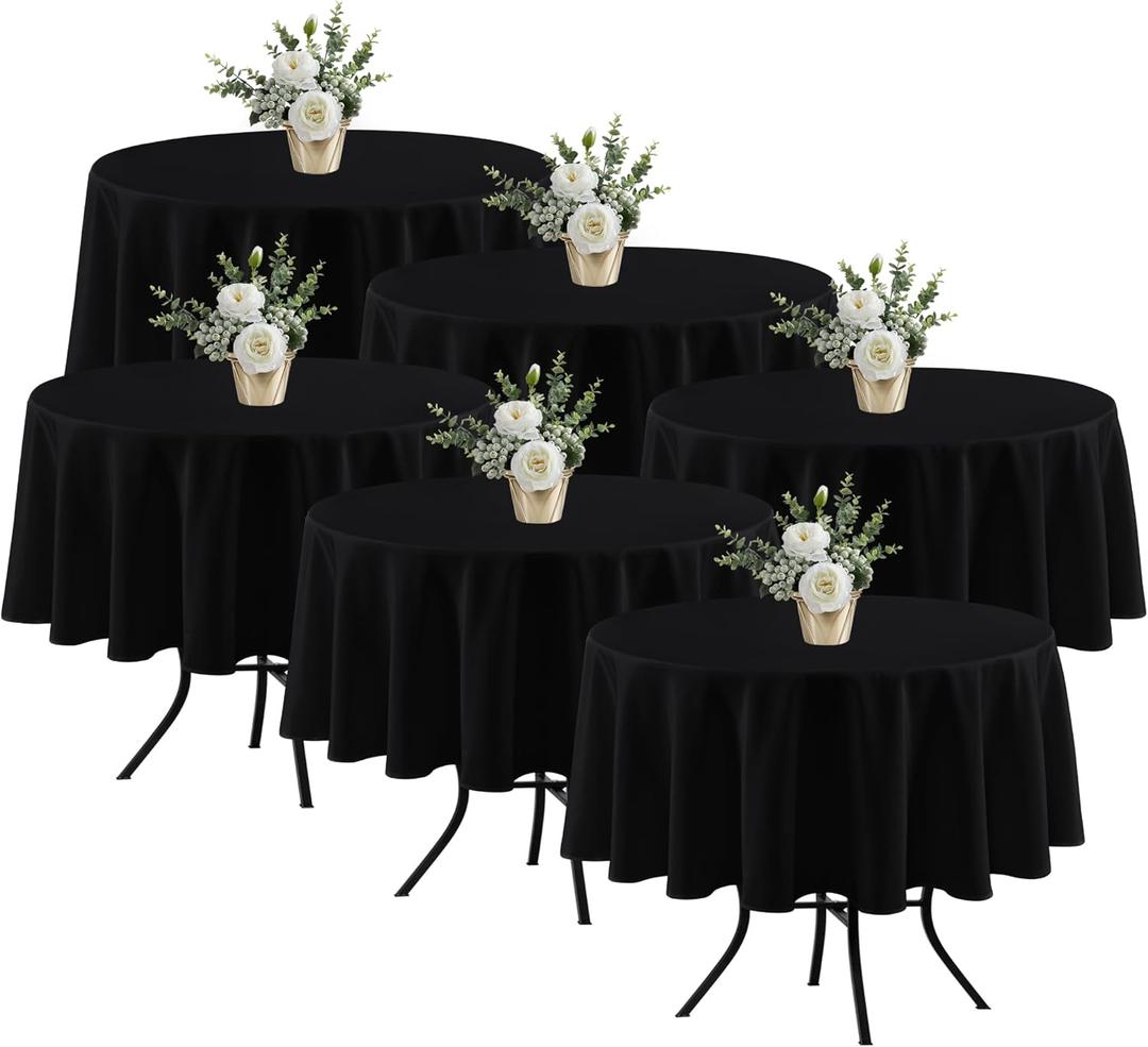 Fitable 6 Pack Black Round Table Clothes - 70 Inches in Diameter - Stain Resistant and Washable Tablecloths, Polyester Fabric Table Covers for Wedding, Party, Banquet, Gathering
