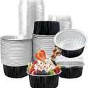 100Pcs Aluminum Cups with Lids,5oz Disposable Ramekin Baking Cups Muffin Liners Mini Pie Pans Foil Cupcake Containers for Christmas Party Wedding Party,Black