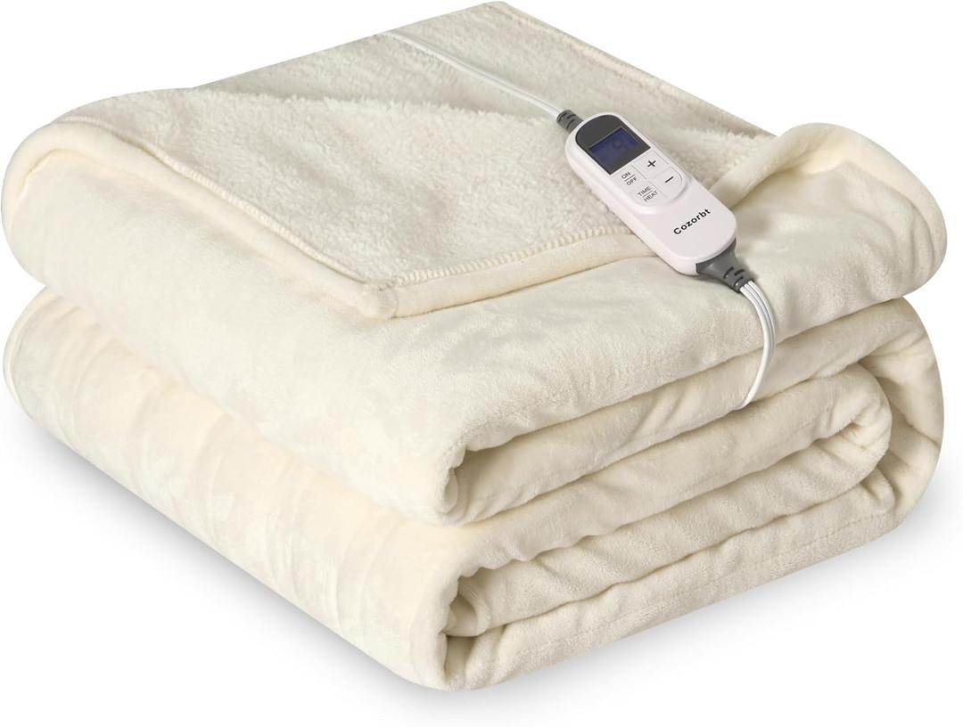 Heat Blanket 72x84 Full Size,Soft Flannel & Sherpa Reversible Electric Blanket with 10 Heat Settings,12 Timer Setting and 8 Hours Auto-Shut Off,ETL Certified Machine Washable,Ivory