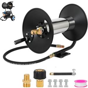 Pressure Washer Hose Reel100FT Power Washer Hose Reel 3/8" NPT Outlet Pipe Heavy Duty Steel High Pressure Washer Reel 4000 PSI with Hand Crank Swivel Arm