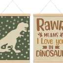 foedor Olive Green Dinosaur Poster Hanger Frame Playroom Decor Set of 2, Dinosaur Nursery Wall Decor for Kids Boys Bedroom Bathroom Decor,12x16 Inch