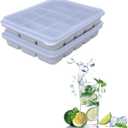 Ice Cube Trays Set of 2, Easy Release 15 Flexible Silicone Ice Cube Molds with Removable Lid Reusable Freezer Ice Trays Stackable for Whiskey, Baby Food, BPA Free (SNOW GRAY)